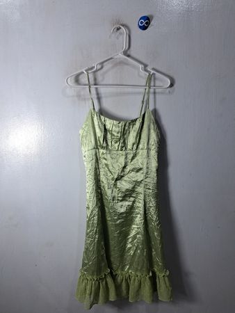 RomWE Light Green Satin Cami Mini Dress
