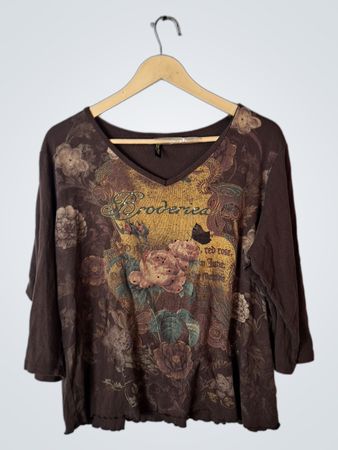 Sia Paige Brown Floral V-Neck Top