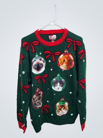 Party Sweater Christmas Cat Ornaments Green