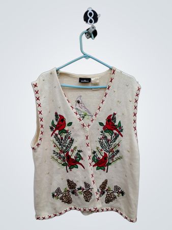 Embroidered White Sleeveless Vest