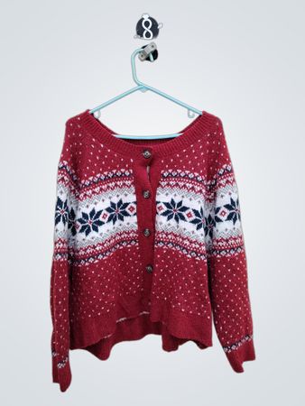Old Navy Red Snowflake Cardigan
