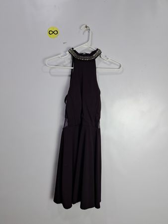 Speedss Dark Purple Beaded Neck Dress