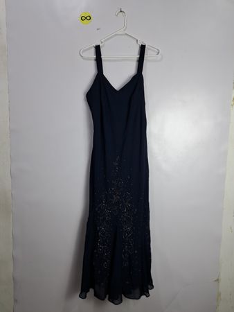 R&M Richards Navy Beaded Slip Dress