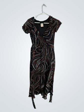 B. Smart Black Swirl Print Wrap Dress