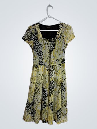 TZHODI Yellow and Black Leopard Print Dress