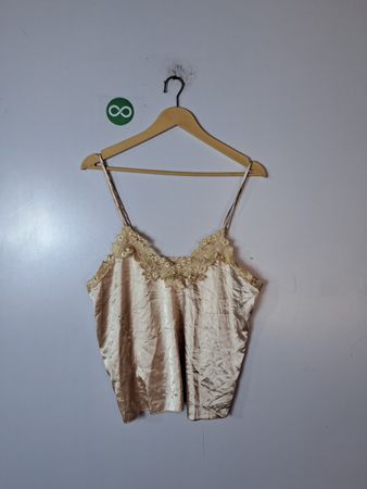 Beige Silk Camisole with Lace Trim