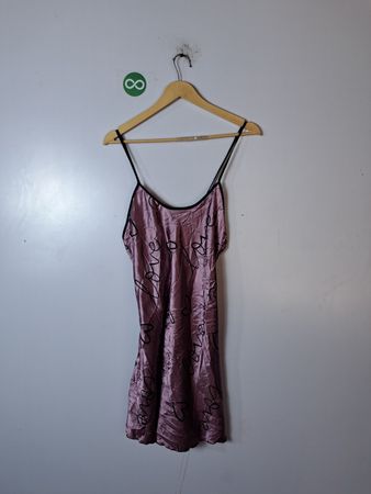 Pink Satin Dress with Black Trim