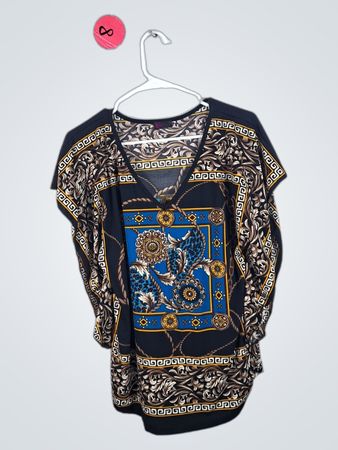 Blouse with Gold and Blue Pattern