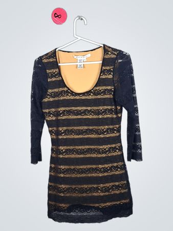 Max Studio Striped Lace Top