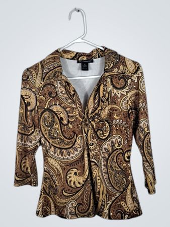 INC International Concepts Brown Paisley Blouse