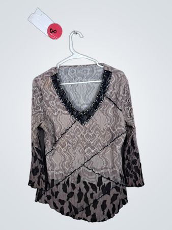 Gray and Black Blouse with Sequined Trim