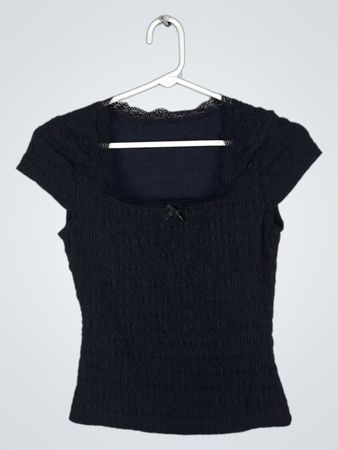 Black Smocked Square Neck Top