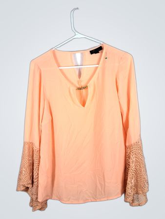 Peach Long Sleeve Blouse with Lace Details