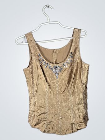 Gold Tank Top with Rhinestone Embellishment