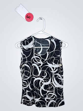 Petite Sophisticate Black and White Sleeveless Top