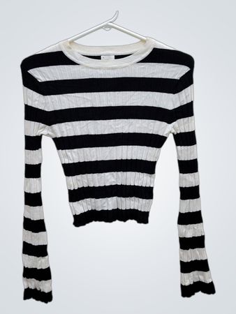 Black and White Striped Long Sleeve Top