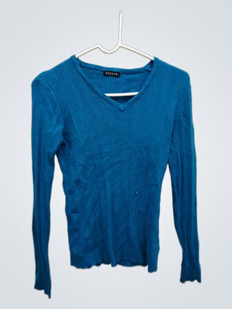 George Blue V-Neck Ribbed Top