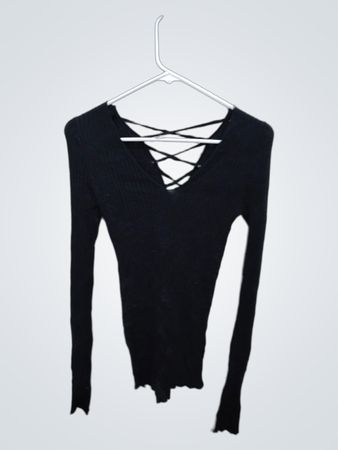 Black Long-Sleeve Top with Crisscross Back