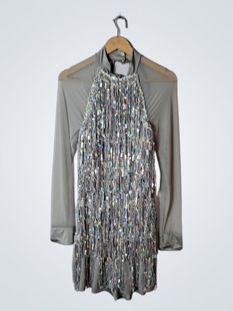 Gray Sequined Fringe Dress