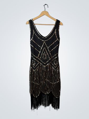 Black Sequined Fringe Dress