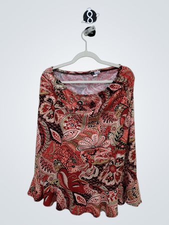 KC Stevens Red Paisley Print Blouse