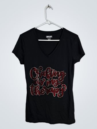 Kirkland Signature Black Rhinestone Graphic V-Neck T-Shirt