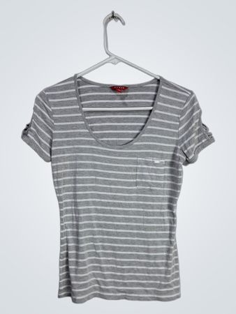 Guess Grey Striped Scoop Neck T-Shirt
