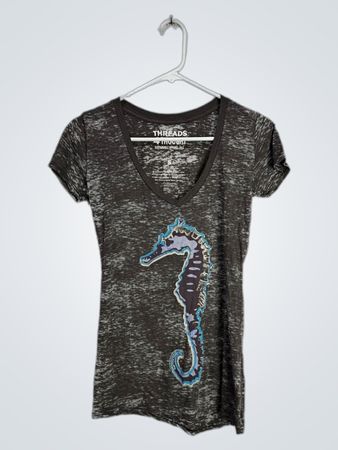 Grey T-Shirt with Seahorse Design