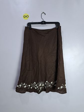 Brown Skirt with White Floral Embroidery
