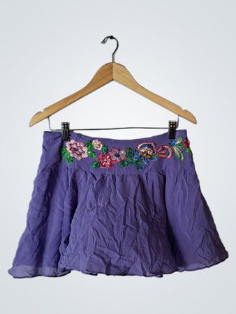 Purple Floral Embroidered Skirt