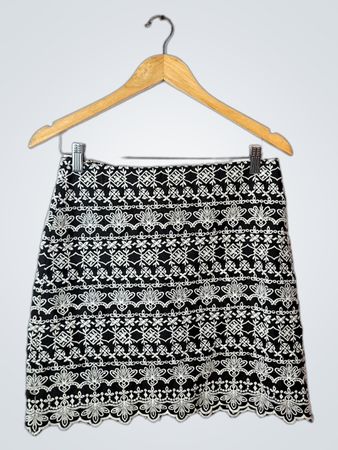 LOFT Black Embroidered Mini Skirt