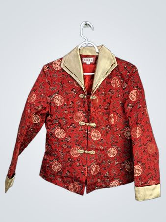 Red Patterned Jacket with Gold Collar and Cuffs