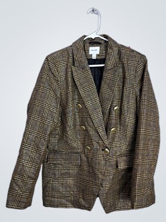 Nine West Plaid Double-Breasted Blazer