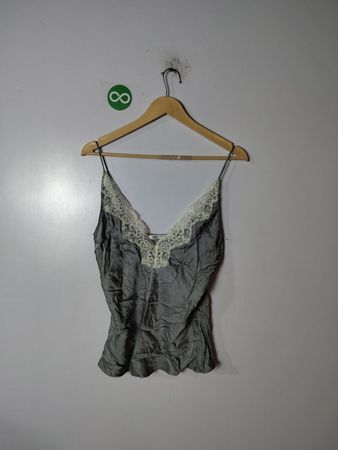 Gray Lace-Trimmed Top