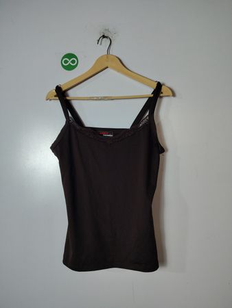 Brown Tank Top with Lace Details