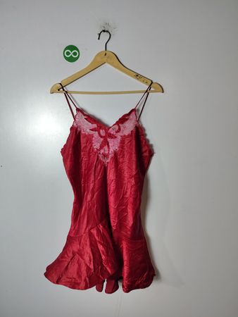 Red Lace-Trimmed Silk Chemise