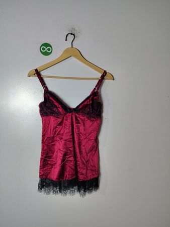 Pink Satin Camisole with Lace Trim