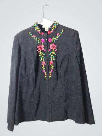 notations Embroidered Floral Black Shirt
