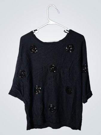 New York & Company Black Sequin Knit Top