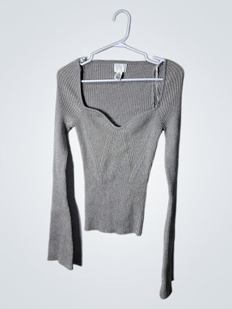H&M Silver Glitter Ribbed Square Neck Top