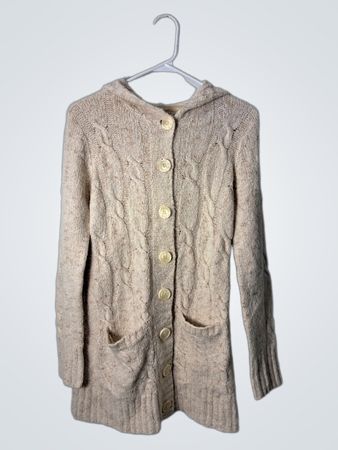 L.L.Bean Beige Knit Hooded Cardigan