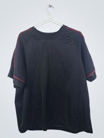 Black T-Shirt with Red Stripes on Sleeves