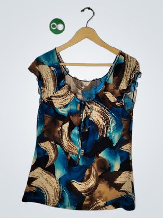 Blouse with Blue and Brown Abstract Pattern