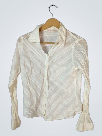 Mango White Striped Button-Down Shirt