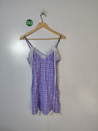Purple Plaid Chemise with Lace Trim