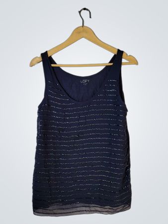 LOFT Navy Sequin Tank Top