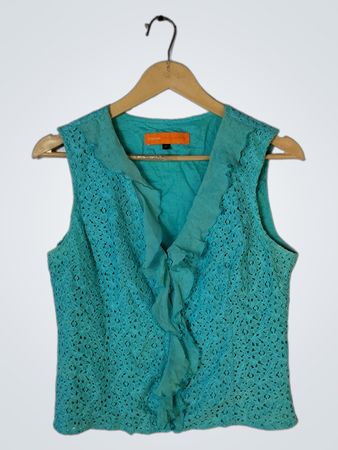 Cynthia Steffe Teal Crochet Top