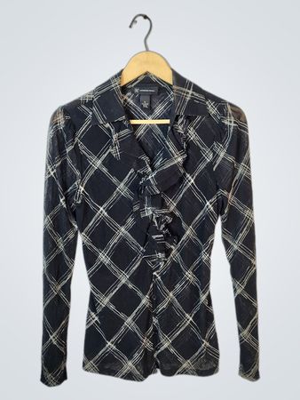 INC International Concepts Black and White Plaid Long-Sleeve Shirt