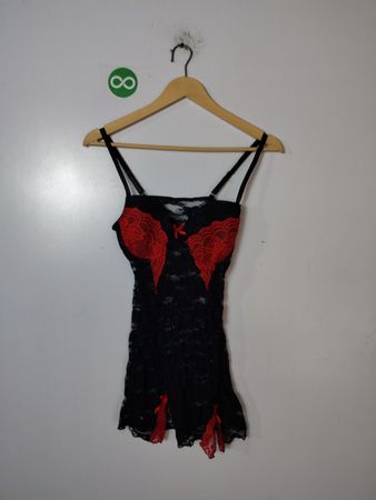 Black Lace Dress with Red Accents