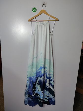 Blue and White Marbled Maxi Dress